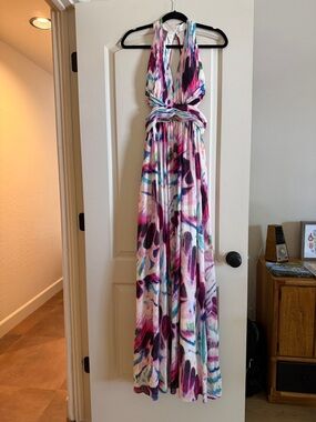 Aidan Mattox Multicolor Floral Halter Maxi Dress